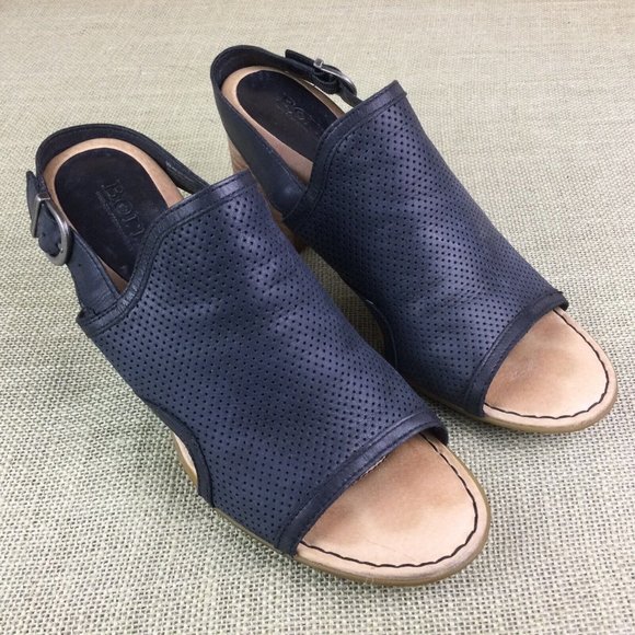 BORN Leather Peep Toe Heel Sandals - Picture 1 of 10